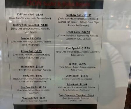 Zion sushi & poke bowls