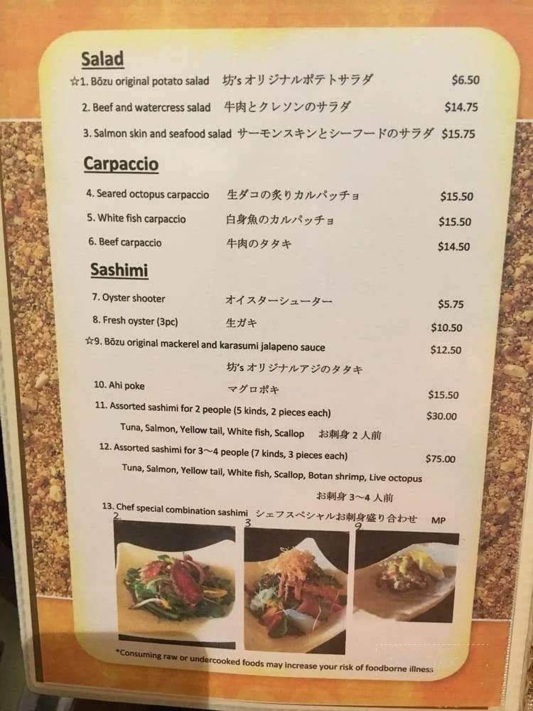 Exploring the Menu at Bozu Japanese Restaurant – A Culinary Journey