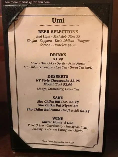 Exploring the Menu at Umi Japanese Restaurant