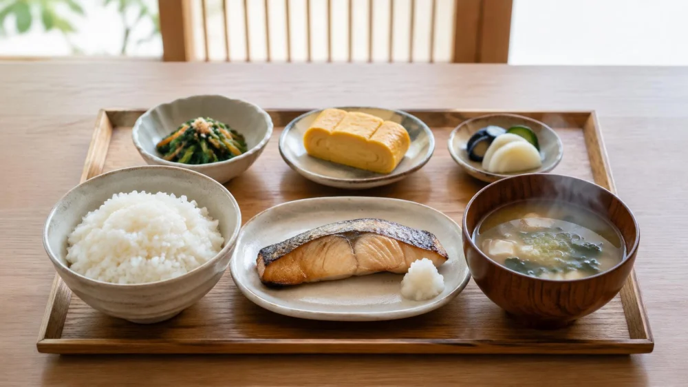 Japanese Breakfast Sets: Rice, Soup, Fish, and Sides