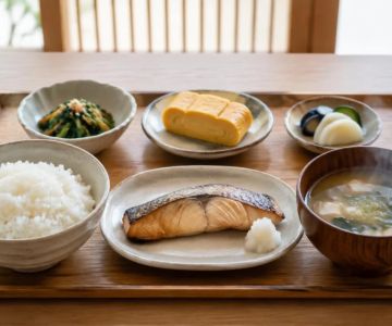 Japanese Breakfast Sets: Rice, Soup, Fish, and Sides