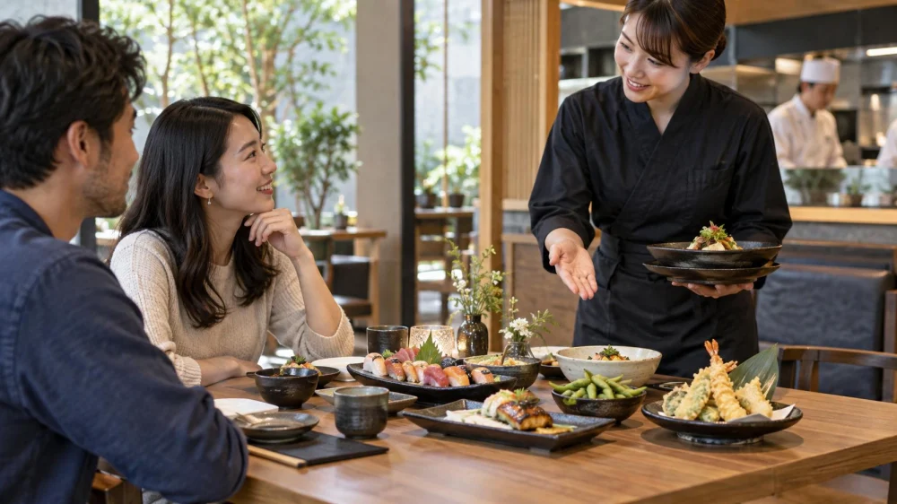Japanese Dining Sharing Order: Balance Portions and Arrival Times